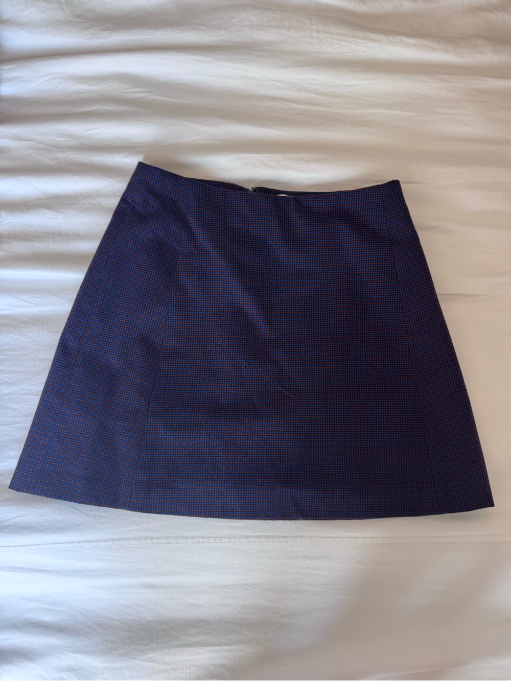 Sunday Best Navy & Red Mini Skirt — Subtle Check A-Line